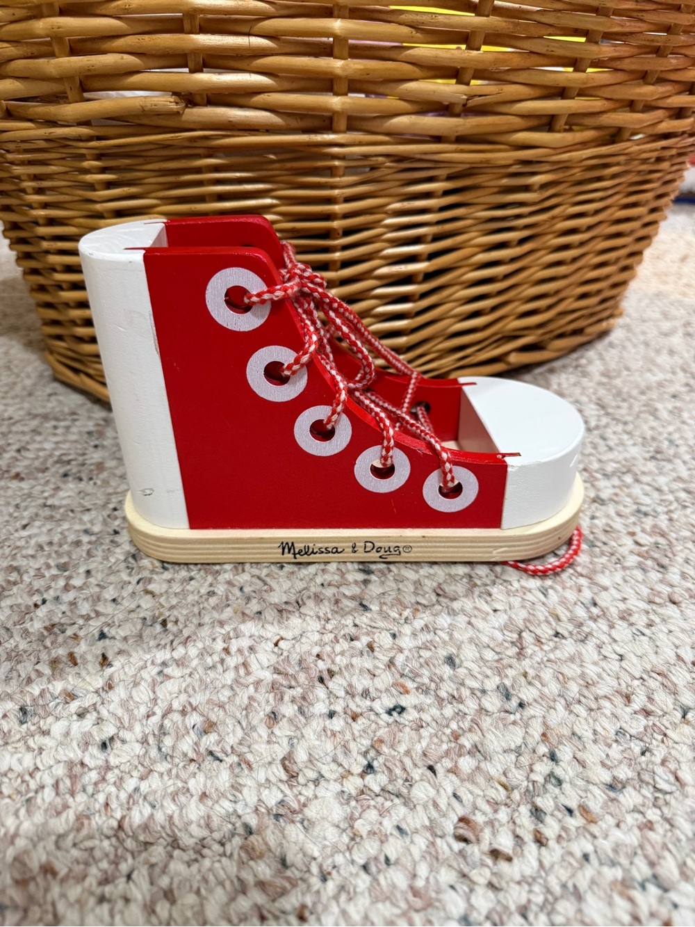 Melissa & Doug Red and White Wooden Lacing Shoe Toy
